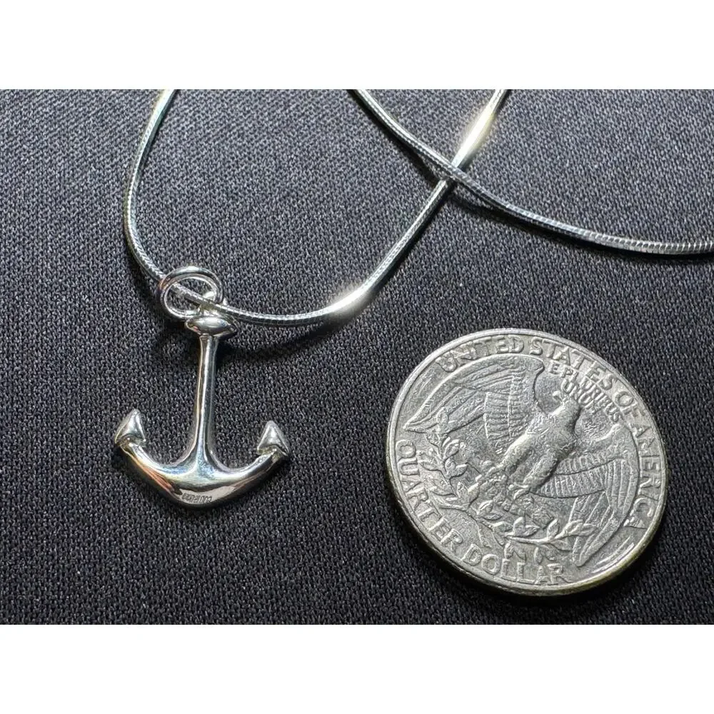 925 Sterling Silver 16in Snake Chain Necklace Anchor Pendant